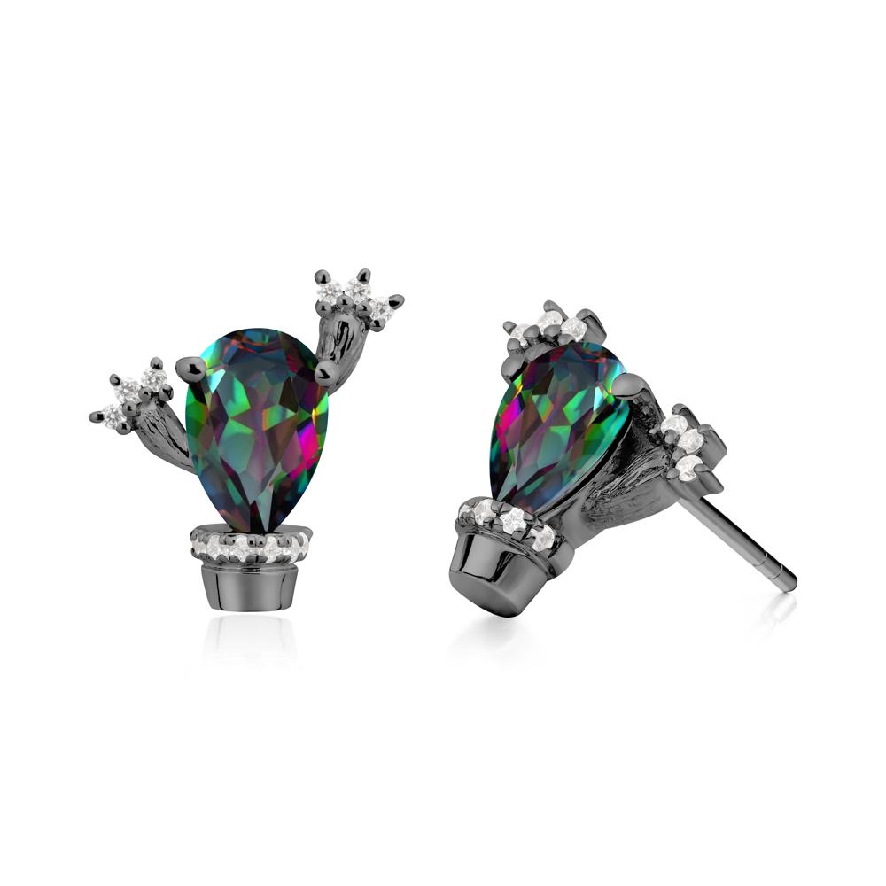 Pear Shaped Mystic Topaz Cactus Stud Earrings - LUO Jewelry #metal_black finish sterling silver