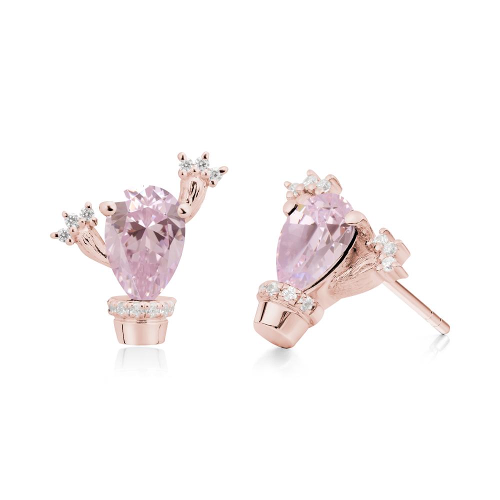 Pear Shaped Pink Cubic Zirconia Cactus Stud Earrings - LUO Jewelry #metal_18k rose gold