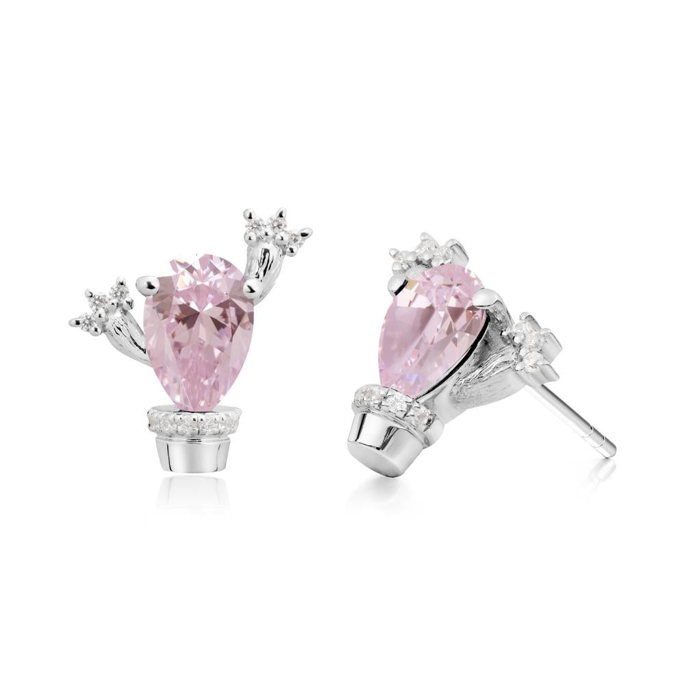 Pear Shaped Pink Cubic Zirconia Cactus Stud Earrings - LUO Jewelry #metal_sterling silver