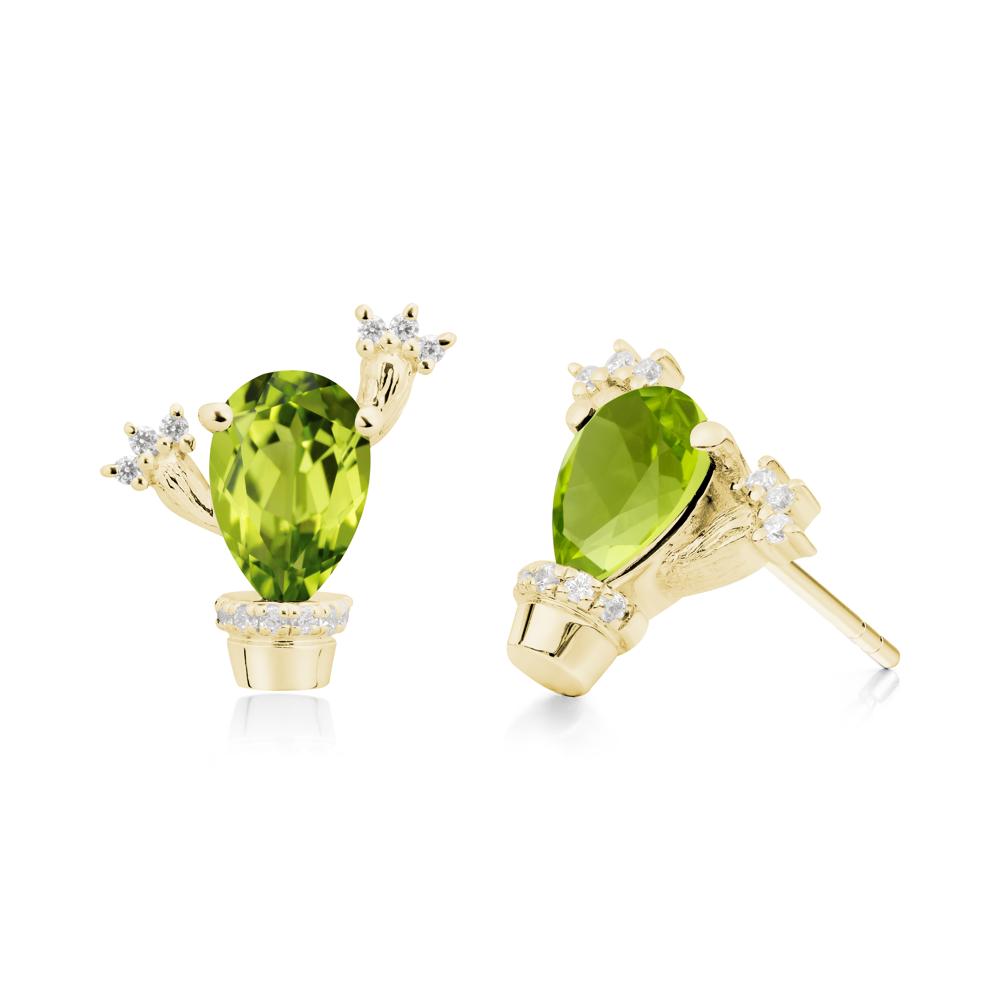 Pear Shaped Peridot Cactus Stud Earrings - LUO Jewelry #metal_18k yellow gold