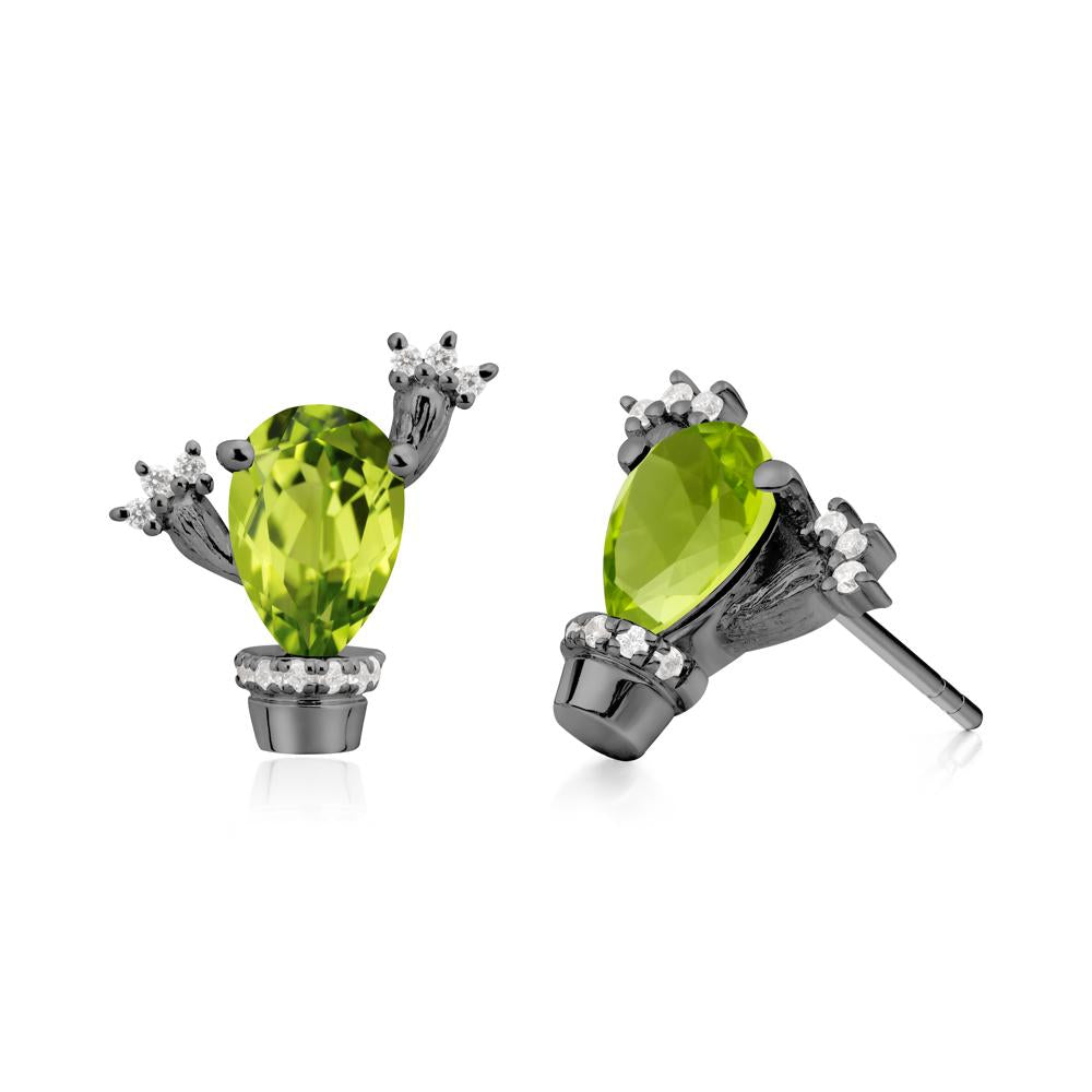 Pear Shaped Peridot Cactus Stud Earrings - LUO Jewelry #metal_black finish sterling silver