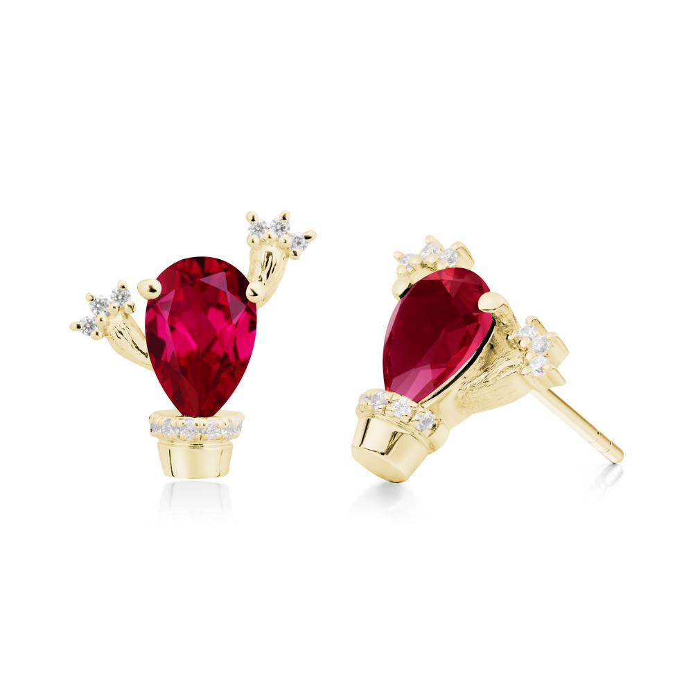 Pear Shaped Ruby Cactus Stud Earrings - LUO Jewelry #metal_18k yellow gold