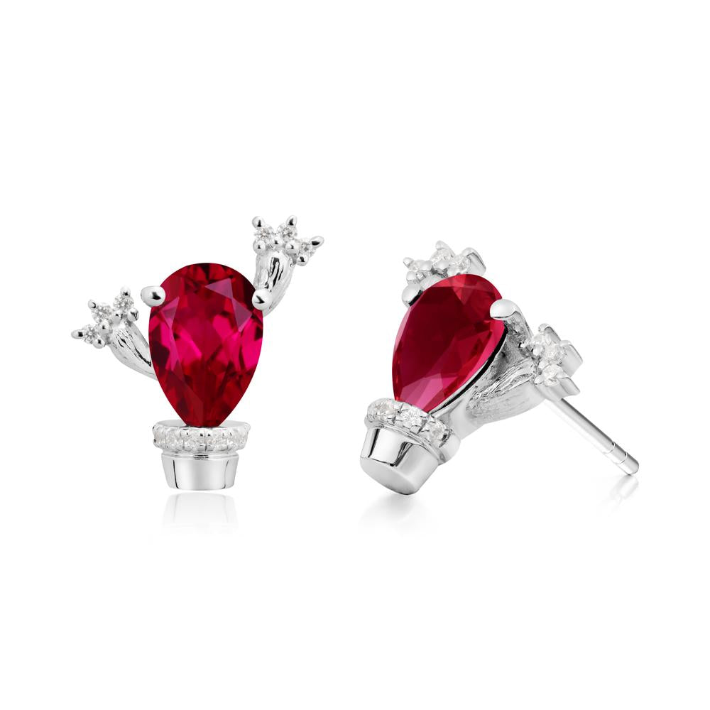 Pear Shaped Ruby Cactus Stud Earrings - LUO Jewelry #metal_sterling silver
