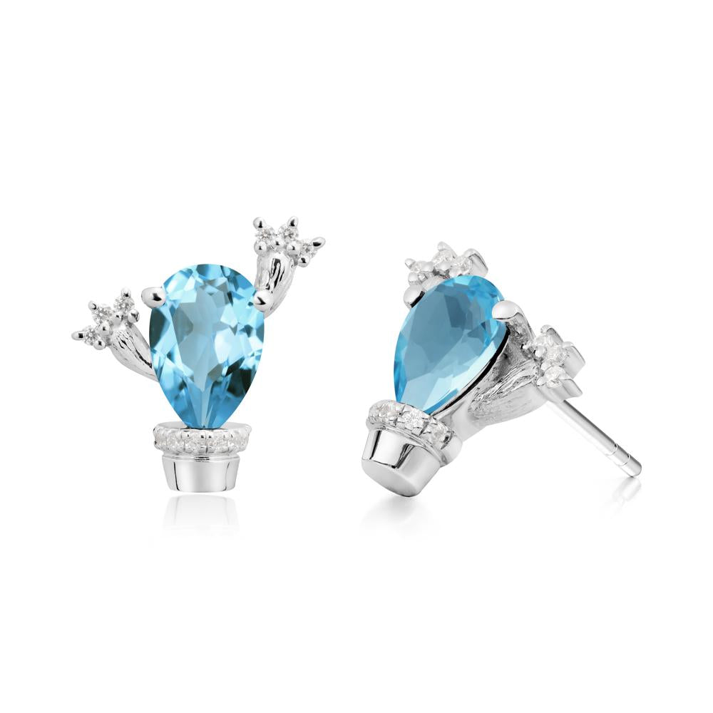 Unique Swiss Blue Topaz Stud Earrings - LUO Jewelry #metal_14k white gold