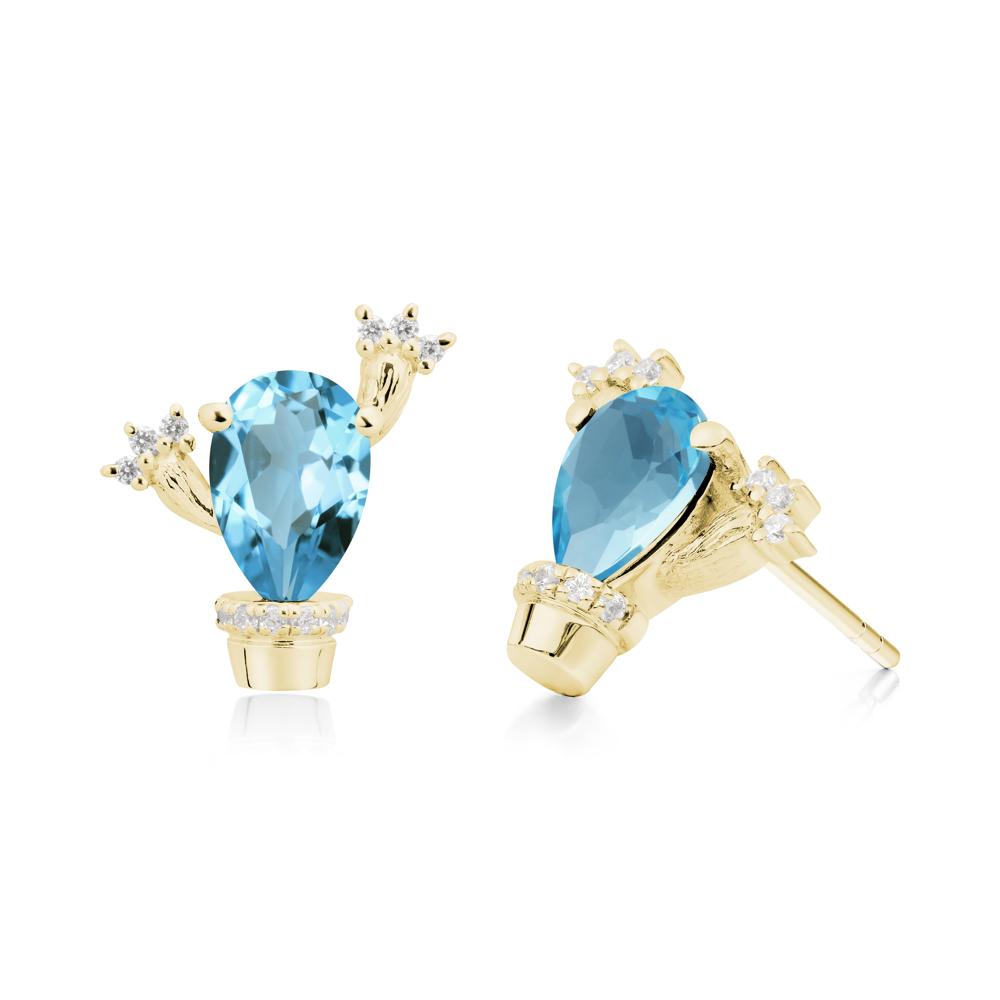 Unique Swiss Blue Topaz Stud Earrings - LUO Jewelry #metal_18k yellow gold