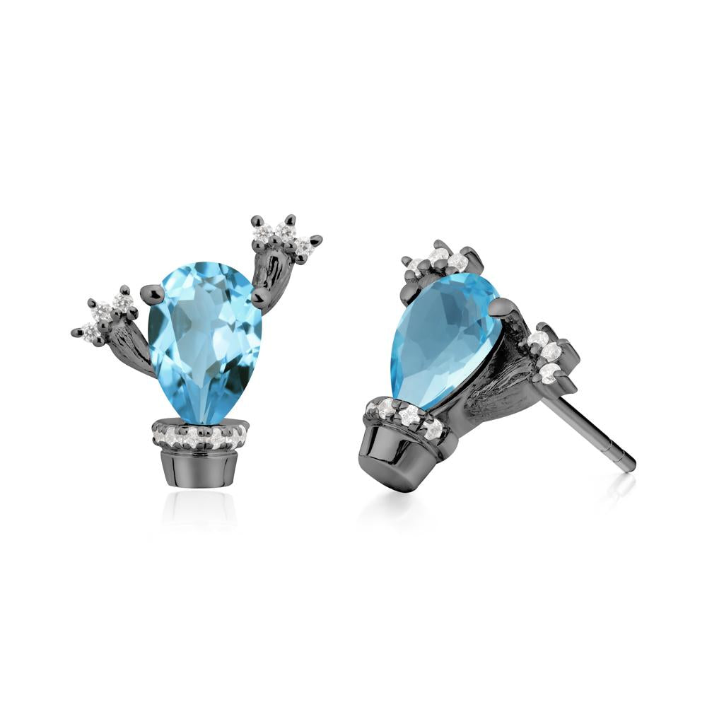 Unique Swiss Blue Topaz Stud Earrings - LUO Jewelry #metal_black finish sterling silver