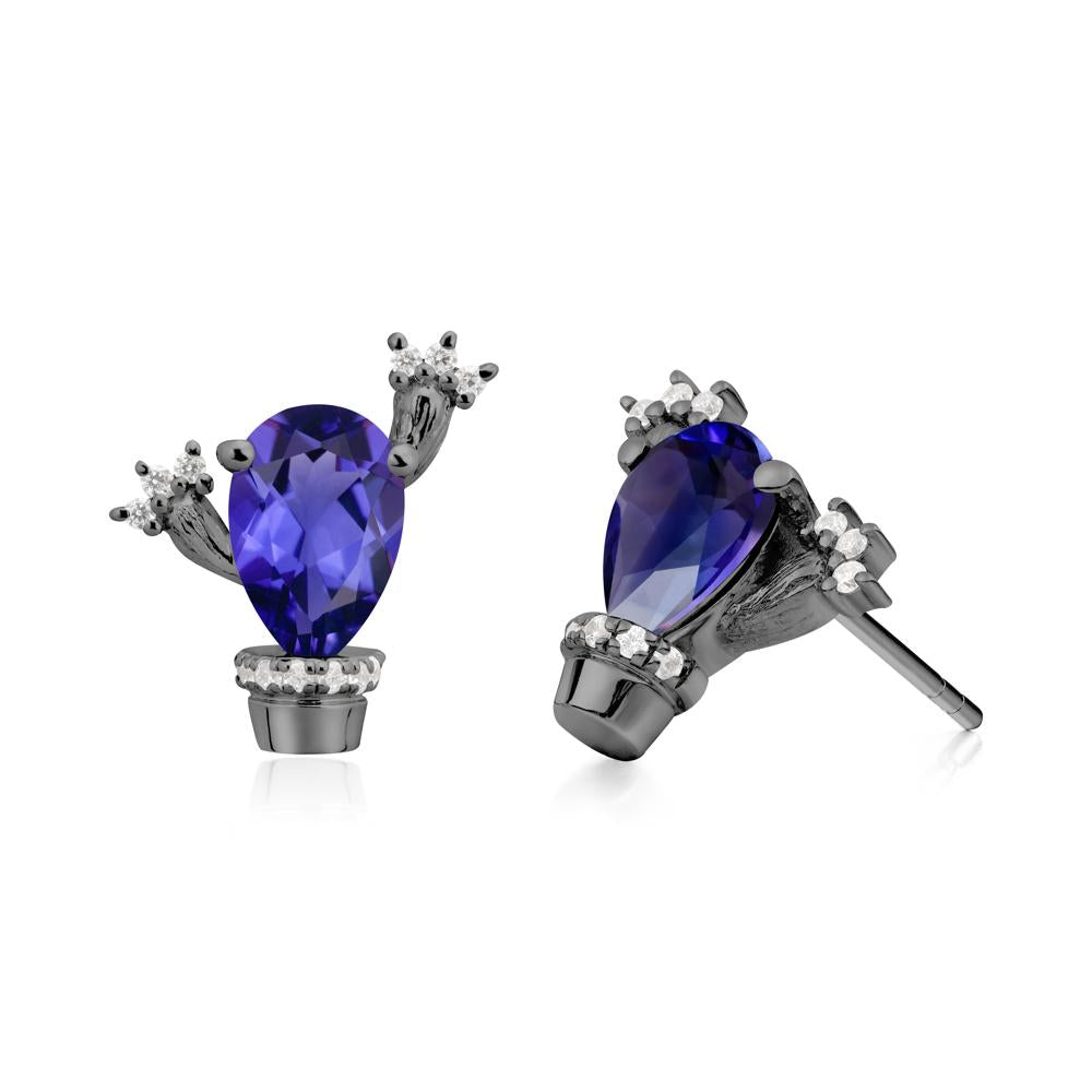 Unique Tanzanite Stud Earrings - LUO Jewelry #metal_black finish sterling silver