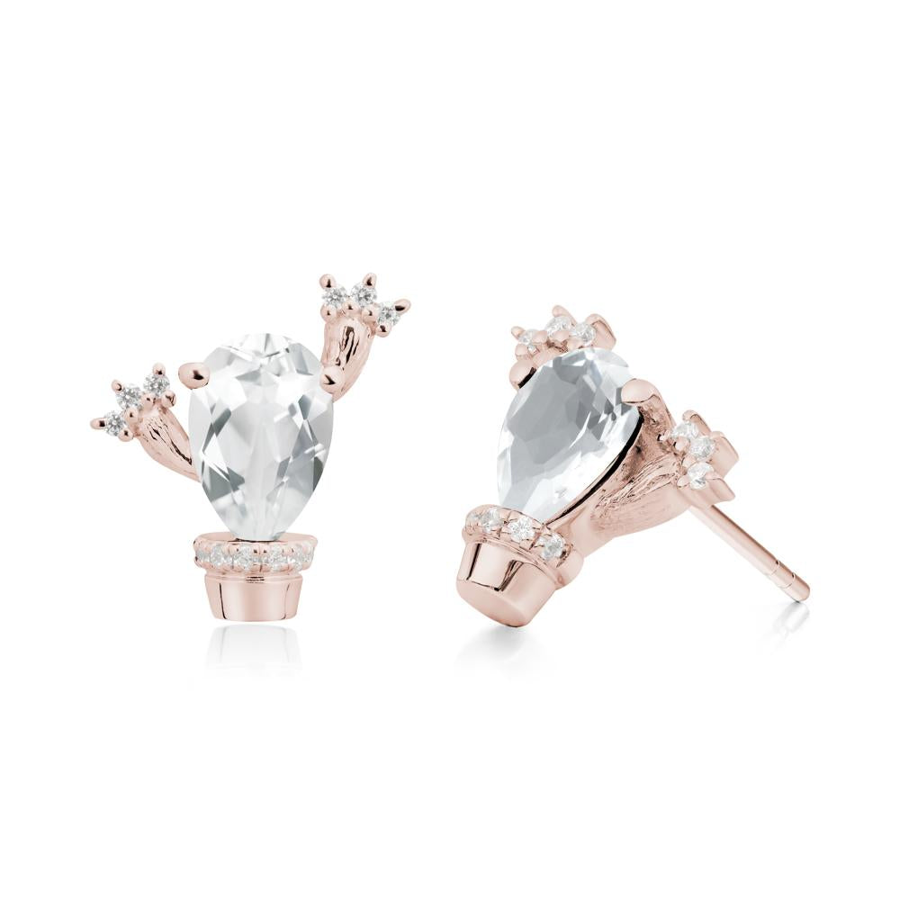 Pear Shaped White Topaz Cactus Stud Earrings - LUO Jewelry #metal_14k rose gold