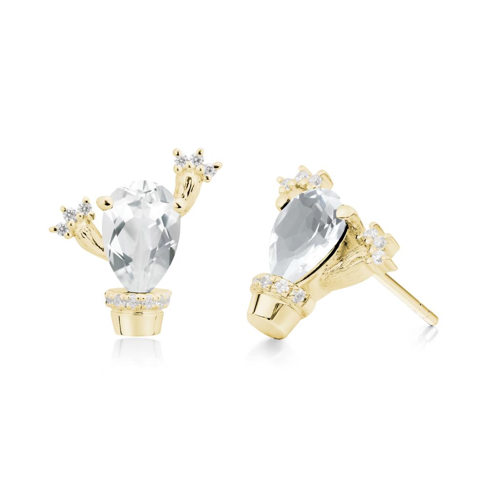 Pear Shaped White Topaz Cactus Stud Earrings - LUO Jewelry #metal_18k yellow gold