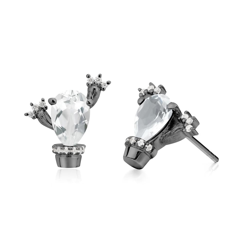 Pear Shaped White Topaz Cactus Stud Earrings - LUO Jewelry #metal_black finish sterling silver