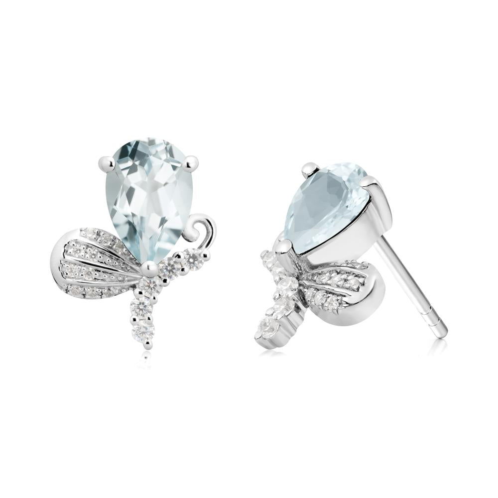 Sparkling Wing Aquamarine Butterfly Earrings - LUO Jewelry #metal_14k white gold
