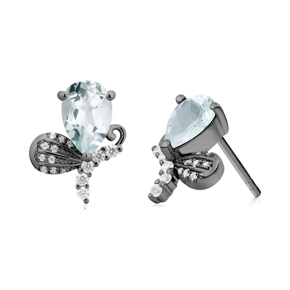 Sparkling Wing Aquamarine Butterfly Earrings - LUO Jewelry #metal_black finish sterling silver