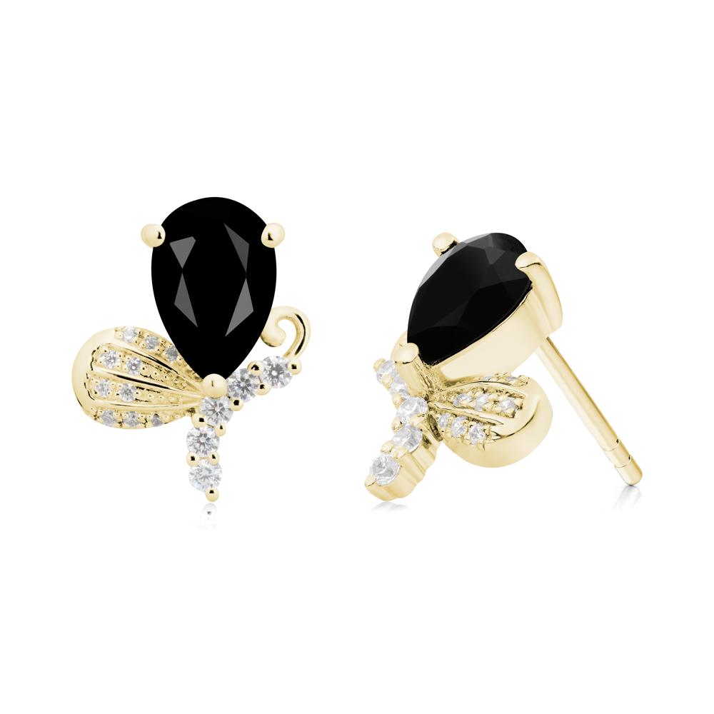 Butterfly Inspired Tear Shaped Black Spinel Earrings - LUO Jewelry #metal_18k yellow gold