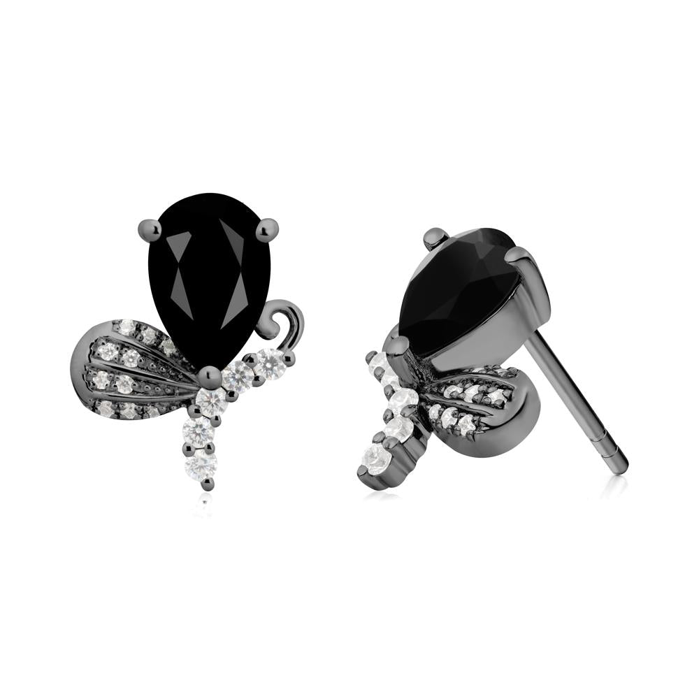 Butterfly Inspired Tear Shaped Black Spinel Earrings - LUO Jewelry #metal_black finish sterling silver