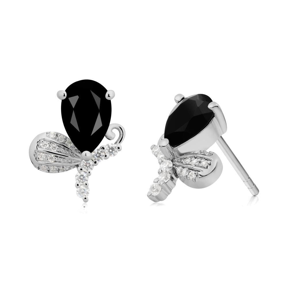 Butterfly Inspired Tear Shaped Black Spinel Earrings - LUO Jewelry #metal_platinum
