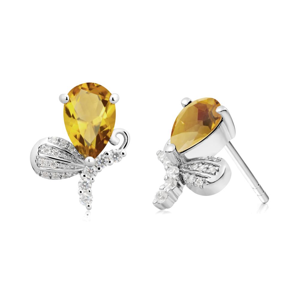 Butterfly Inspired Tear Shaped Citrine Earrings - LUO Jewelry #metal_14k white gold