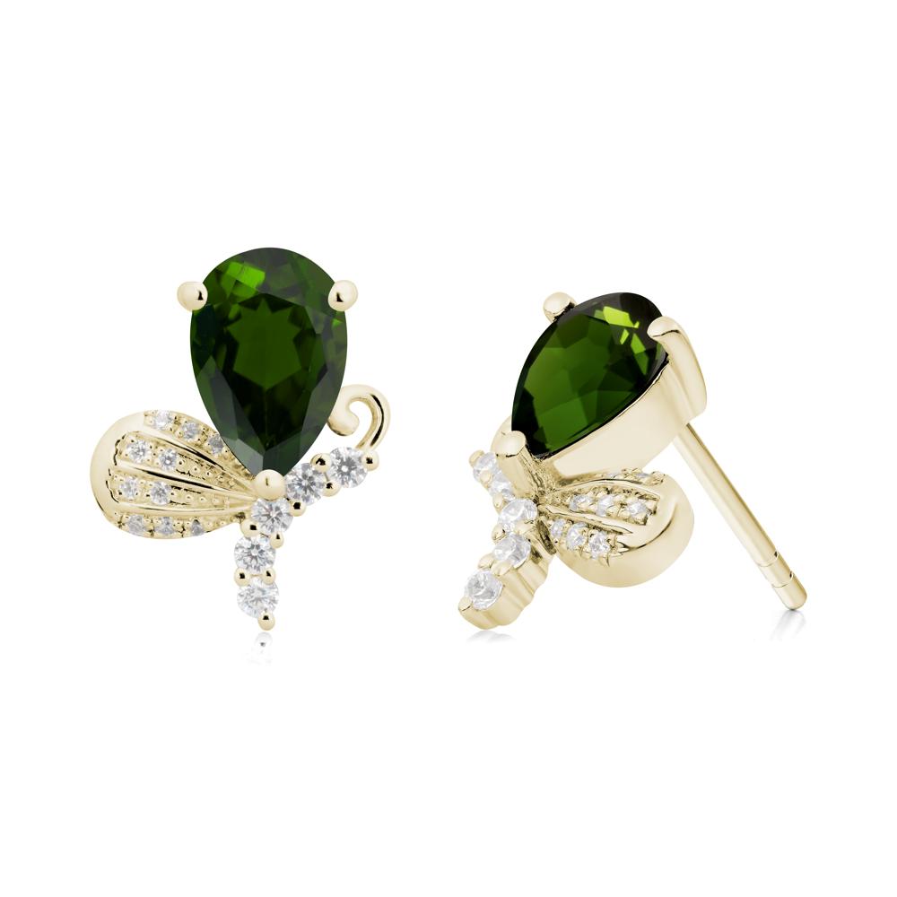 Pear Shaped Diopside Butterfly Stud Earrings - LUO Jewelry #metal_14k yellow gold
