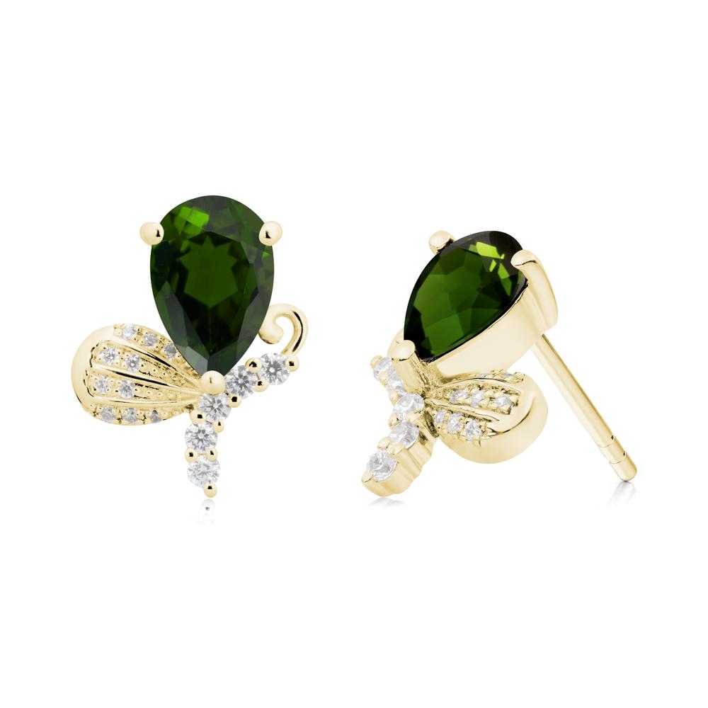 Pear Shaped Diopside Butterfly Stud Earrings - LUO Jewelry #metal_18k yellow gold