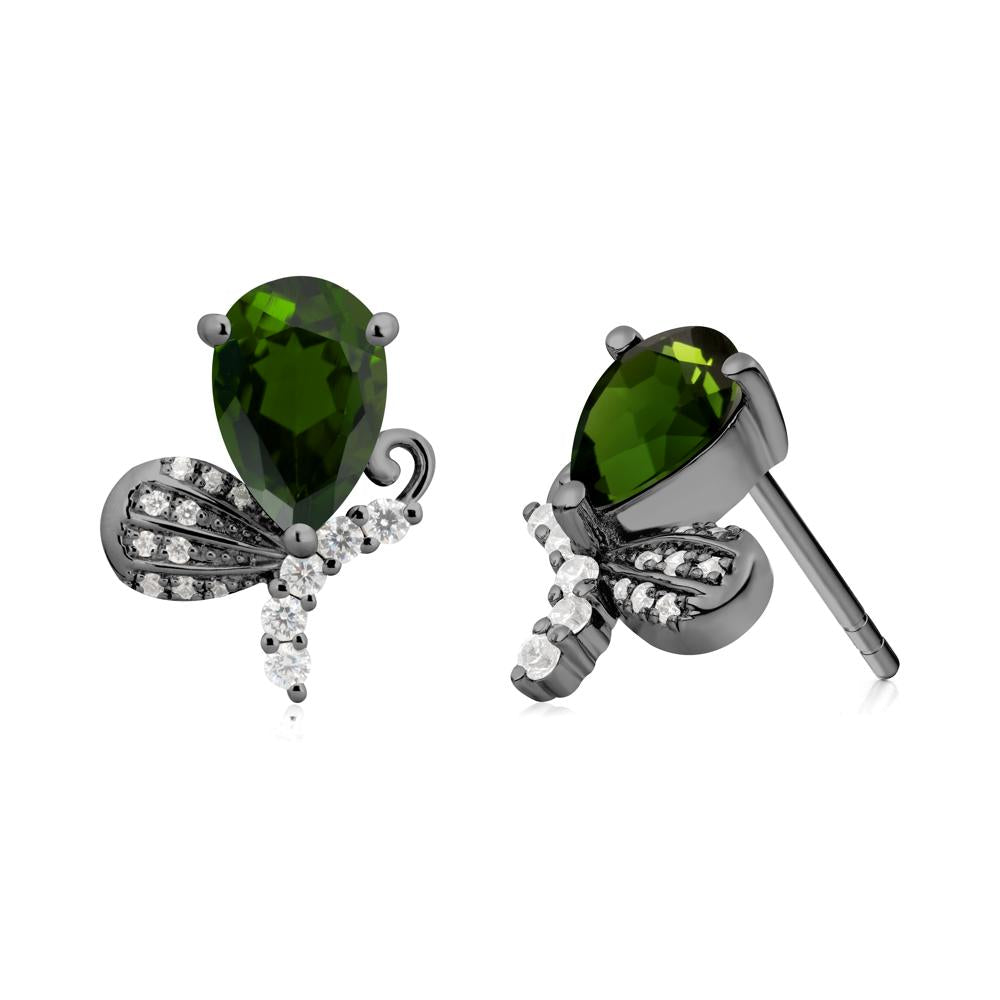 Pear Shaped Diopside Butterfly Stud Earrings - LUO Jewelry #metal_black finish sterling silver