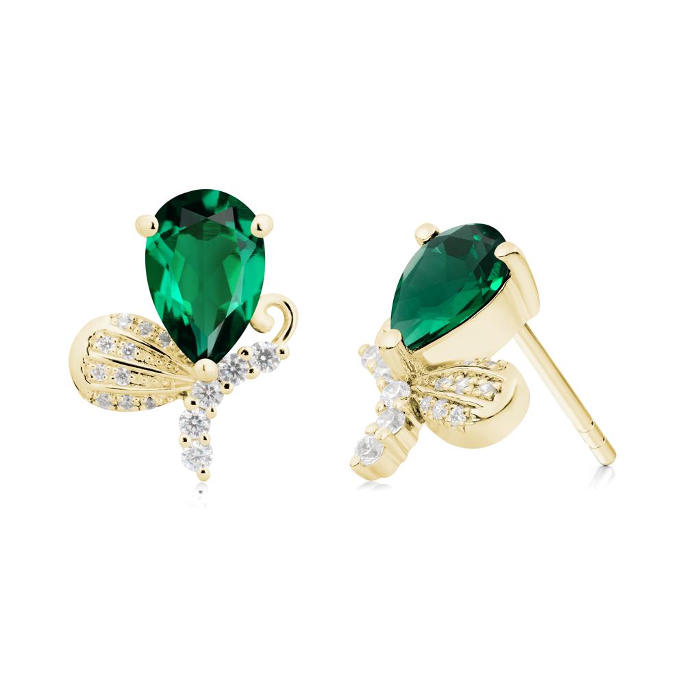 Sparkling Wing Emerald Butterfly Earrings - LUO Jewelry #metal_18k yellow gold