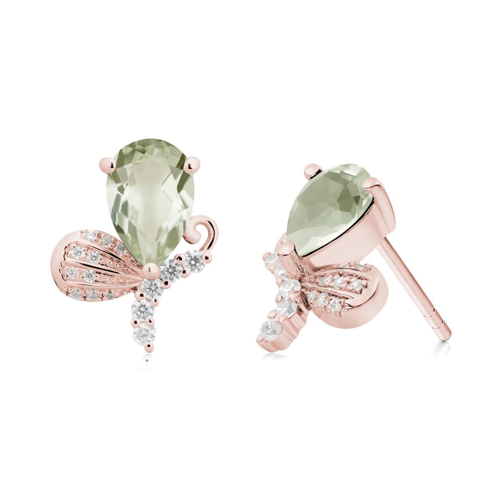 Butterfly Inspired Tear Shaped Green Amethyst Earrings - LUO Jewelry #metal_18k rose gold