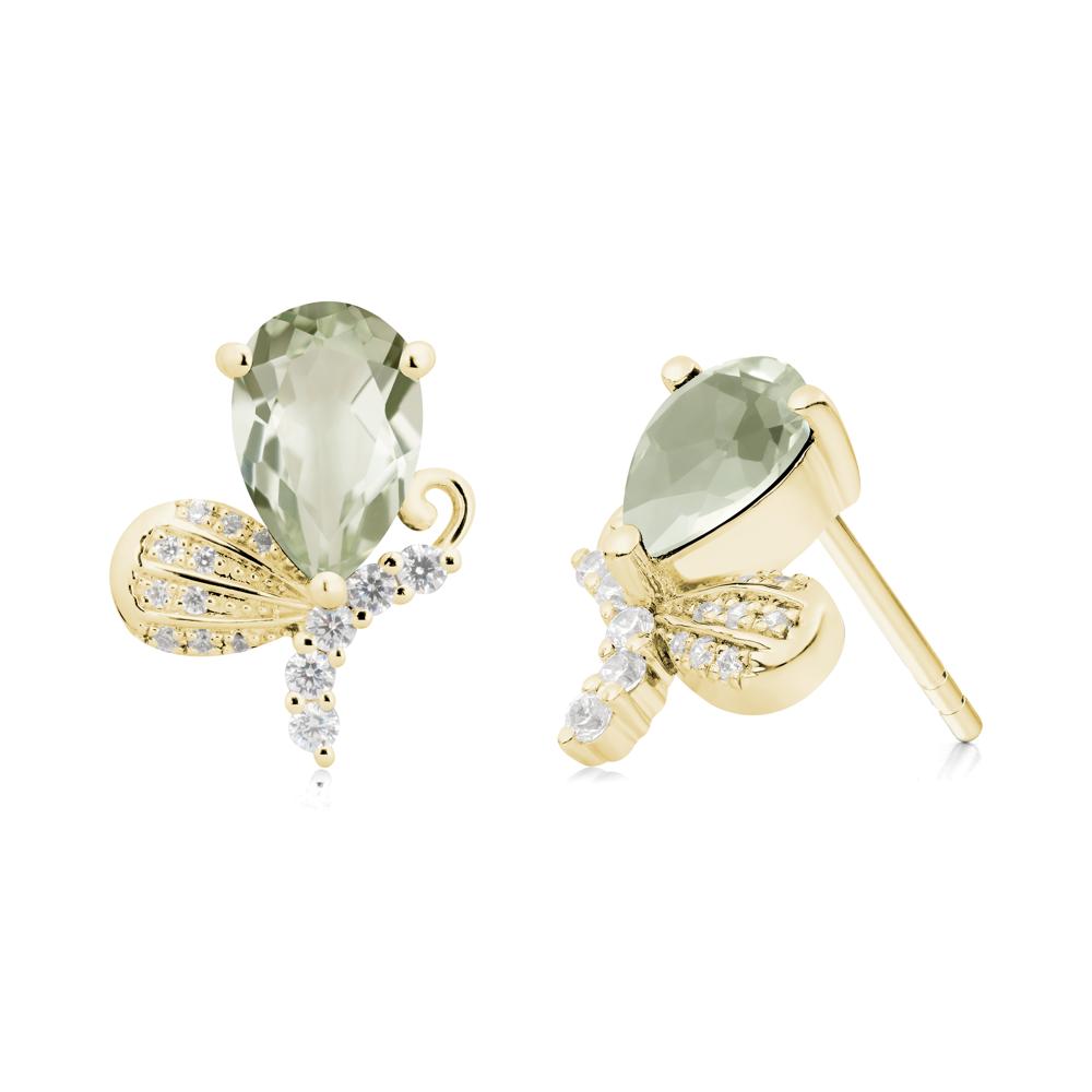 Butterfly Inspired Tear Shaped Green Amethyst Earrings - LUO Jewelry #metal_18k yellow gold