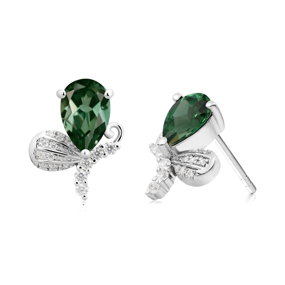Pear Shaped Green Sapphire Butterfly Stud Earrings - LUO Jewelry #metal_18k white gold