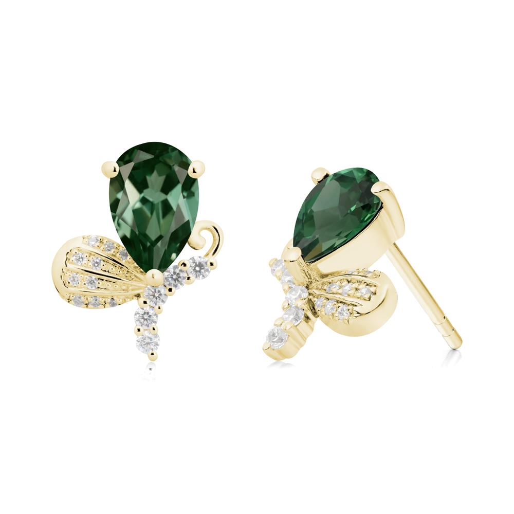 Pear Shaped Green Sapphire Butterfly Stud Earrings - LUO Jewelry #metal_18k yellow gold