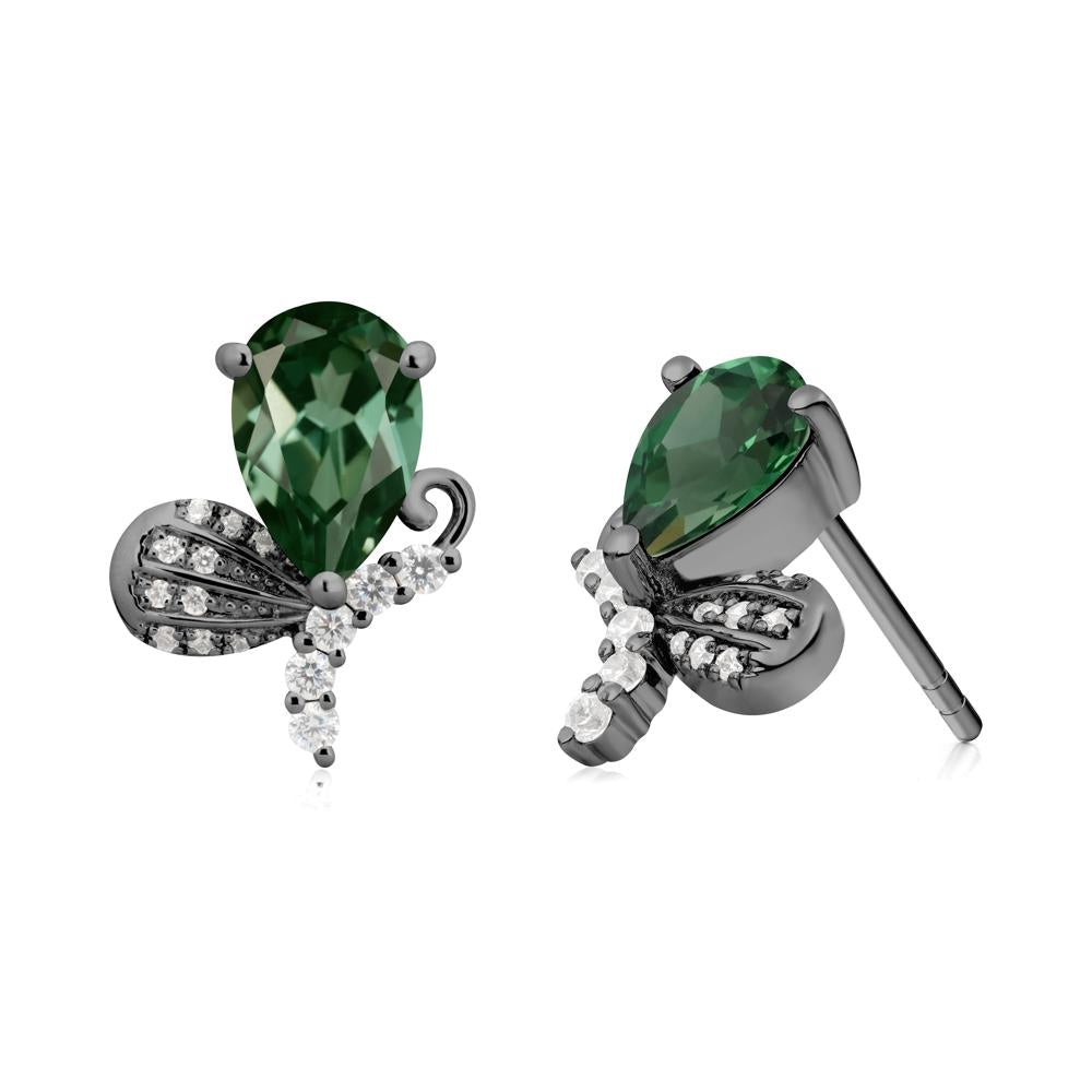 Pear Shaped Green Sapphire Butterfly Stud Earrings - LUO Jewelry #metal_black finish sterling silver
