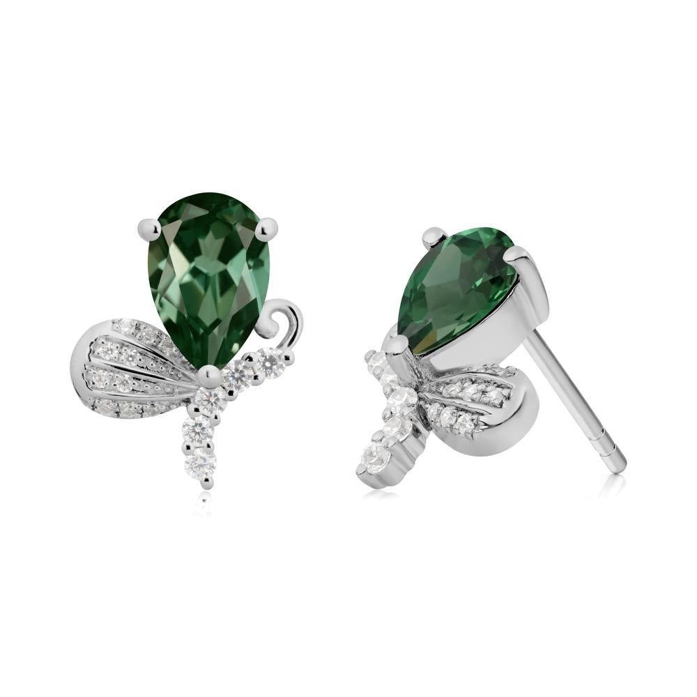 Pear Shaped Green Sapphire Butterfly Stud Earrings - LUO Jewelry #metal_platinum