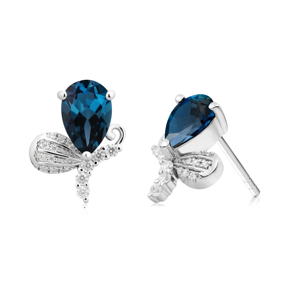 Pear Shaped London Blue Topaz Butterfly Stud Earrings - LUO Jewelry #metal_18k white gold
