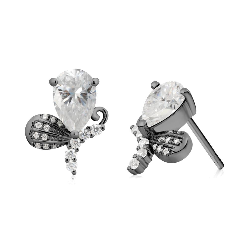 Butterfly Inspired Tear Shaped Moissanite Earrings - LUO Jewelry #metal_black finish sterling silver