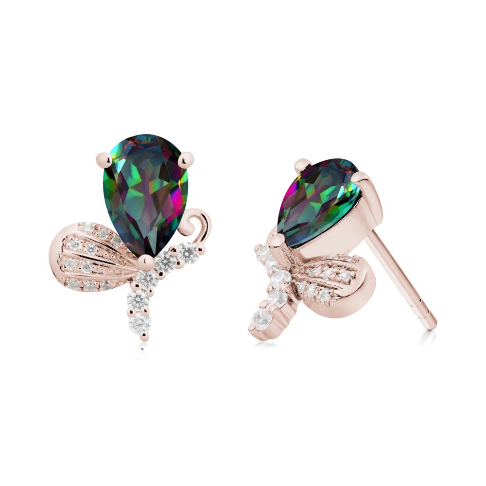 Pear Shaped Mystic Topaz Butterfly Stud Earrings - LUO Jewelry #metal_14k rose gold