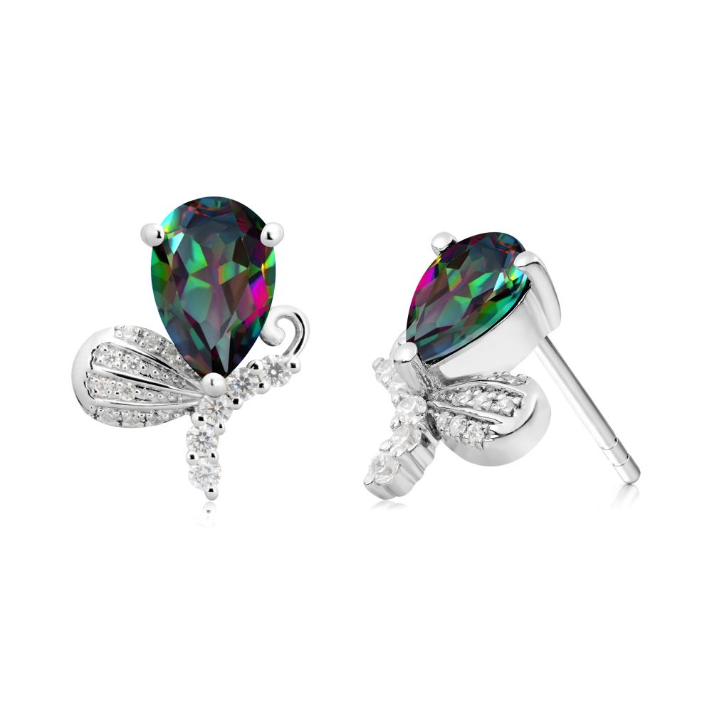 Pear Shaped Mystic Topaz Butterfly Stud Earrings - LUO Jewelry #metal_14k white gold