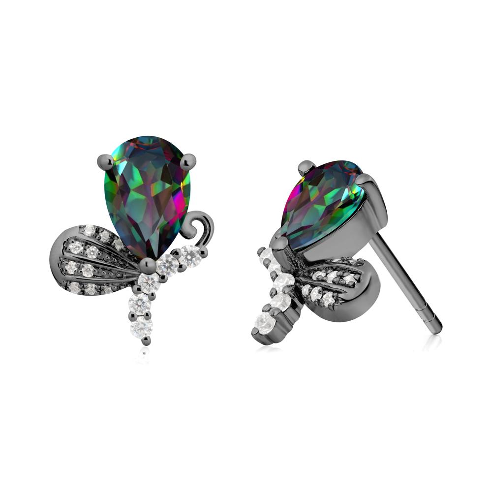 Pear Shaped Mystic Topaz Butterfly Stud Earrings - LUO Jewelry #metal_black finish sterling silver