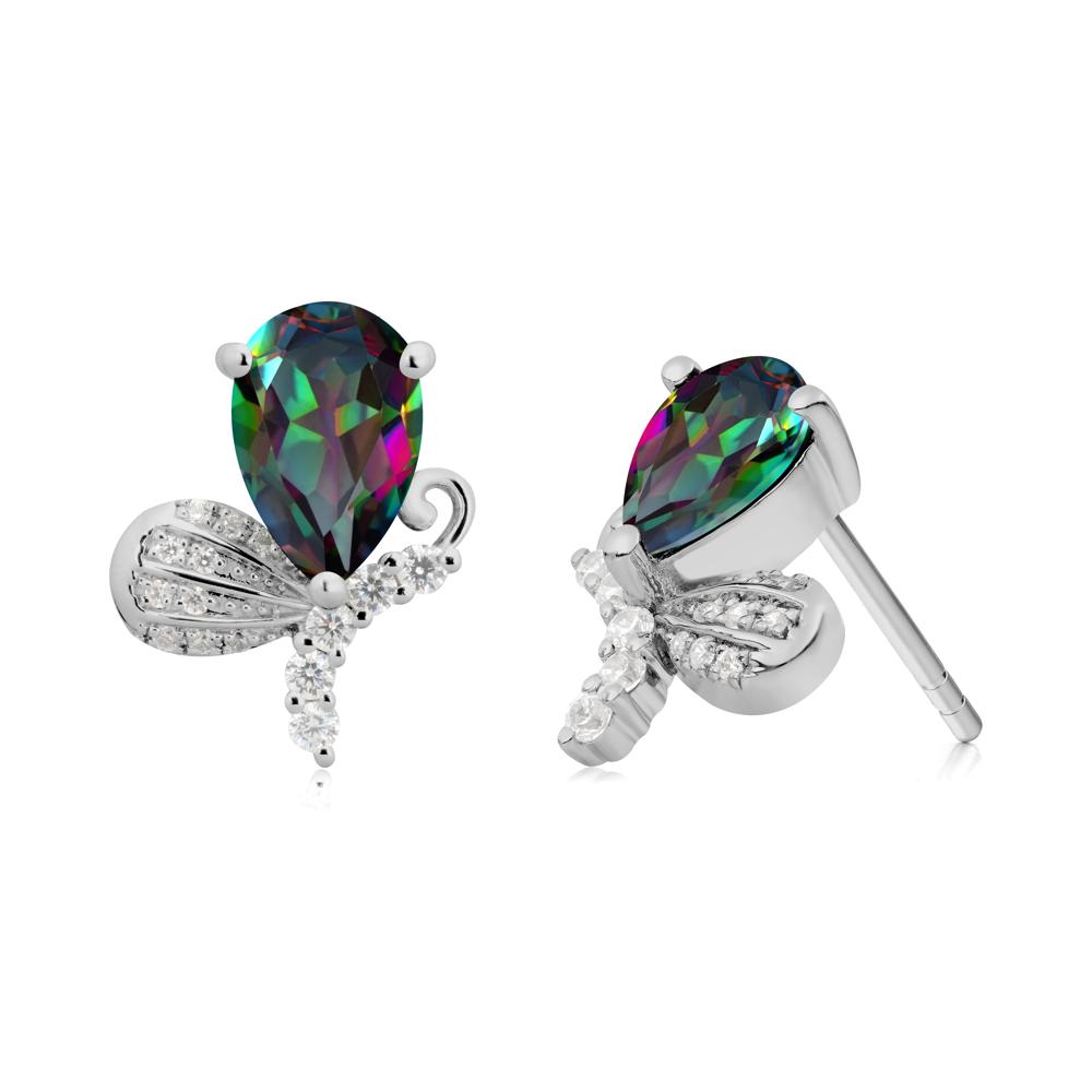 Pear Shaped Mystic Topaz Butterfly Stud Earrings - LUO Jewelry #metal_platinum