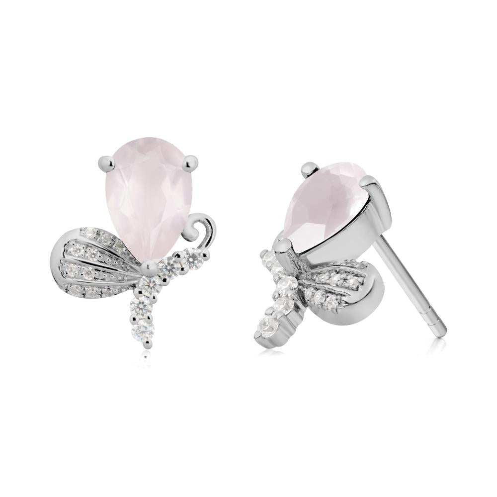 Pear Shaped Rose Quartz Butterfly Stud Earrings - LUO Jewelry #metal_platinum