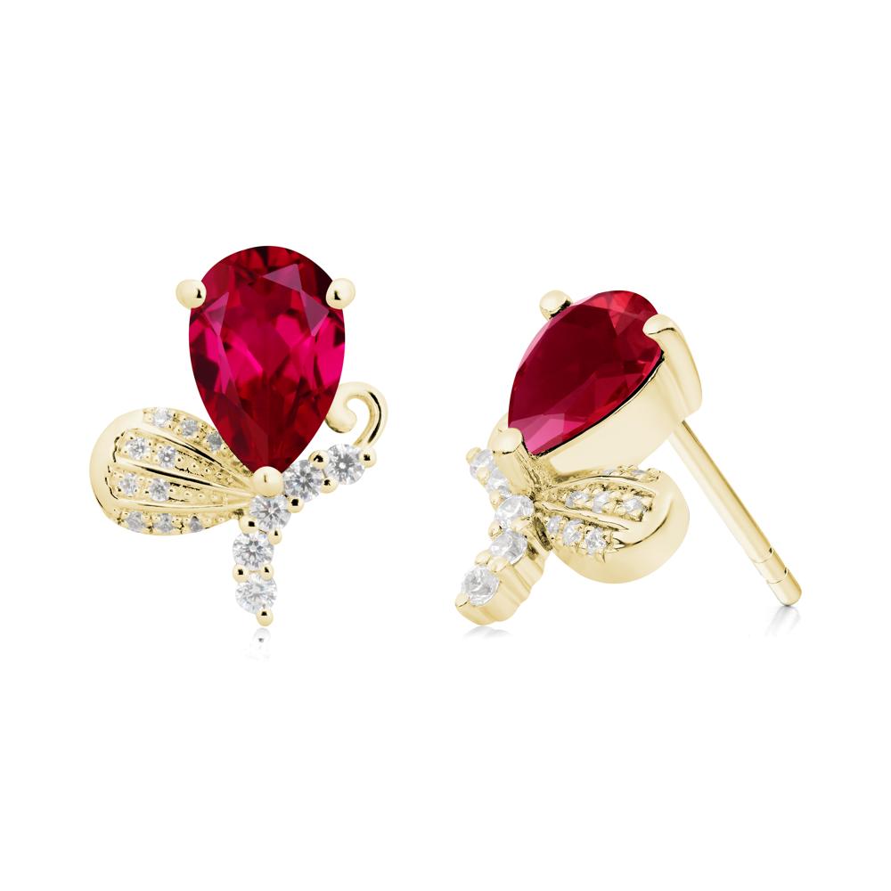Sparkling Wing Ruby Butterfly Earrings - LUO Jewelry #metal_18k yellow gold
