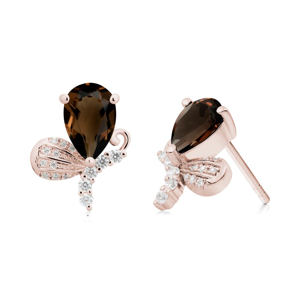 Pear Shaped Smoky Quartz Butterfly Stud Earrings - LUO Jewelry #metal_14k rose gold
