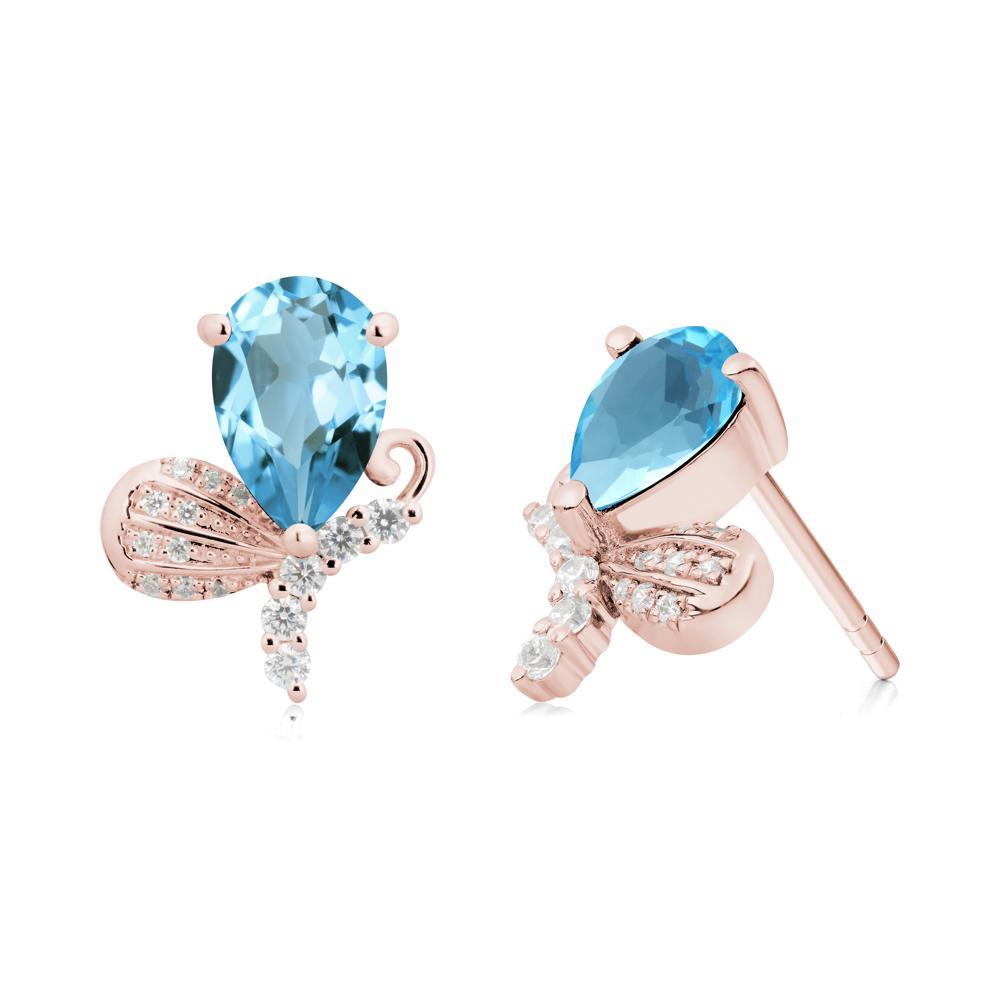 Pear Shaped Swiss Blue Topaz Butterfly Stud Earrings - LUO Jewelry #metal_18k rose gold