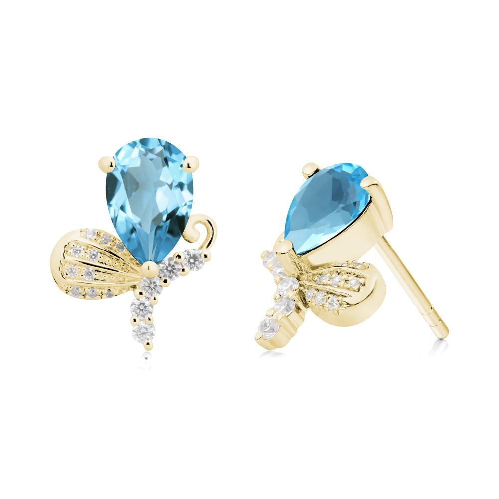 Pear Shaped Swiss Blue Topaz Butterfly Stud Earrings - LUO Jewelry #metal_18k yellow gold