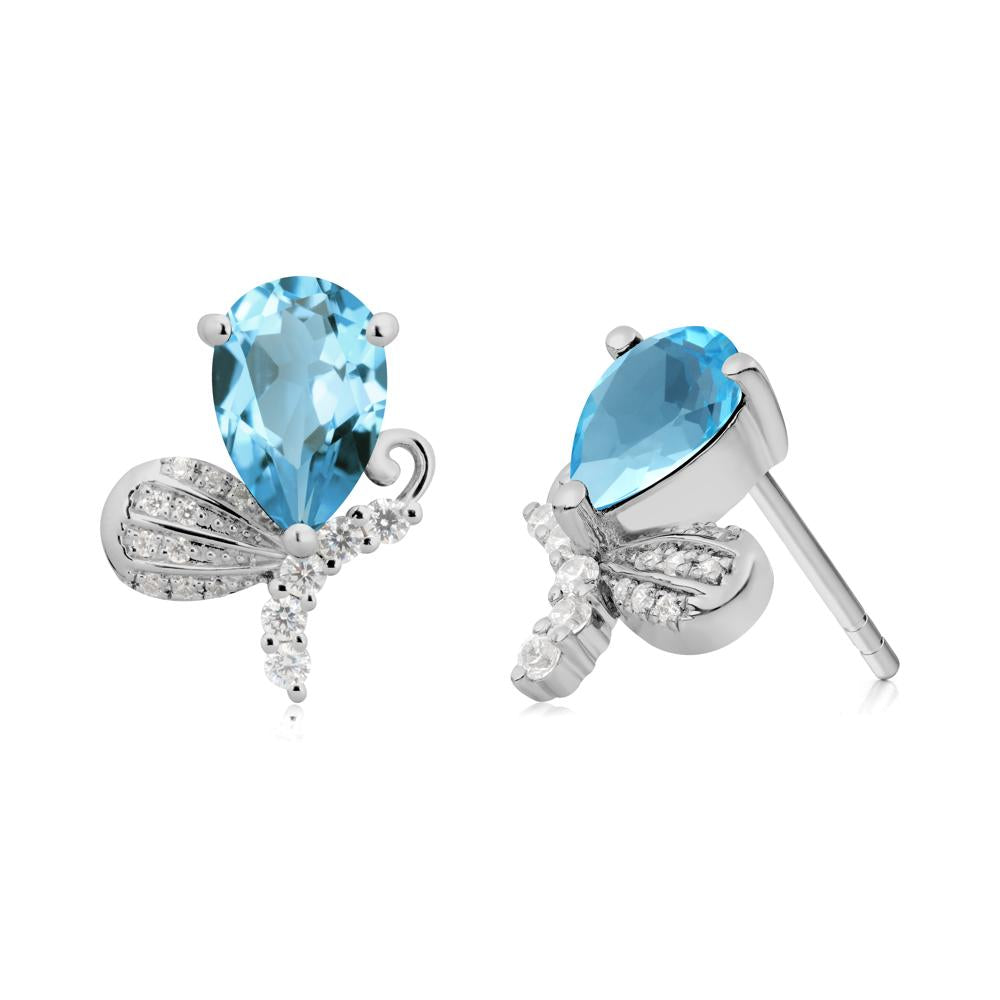 Pear Shaped Swiss Blue Topaz Butterfly Stud Earrings - LUO Jewelry #metal_platinum
