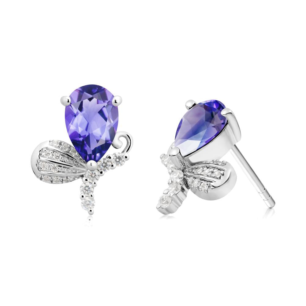 Butterfly Inspired Tear Shaped Tanzanite Earrings - LUO Jewelry #metal_14k white gold