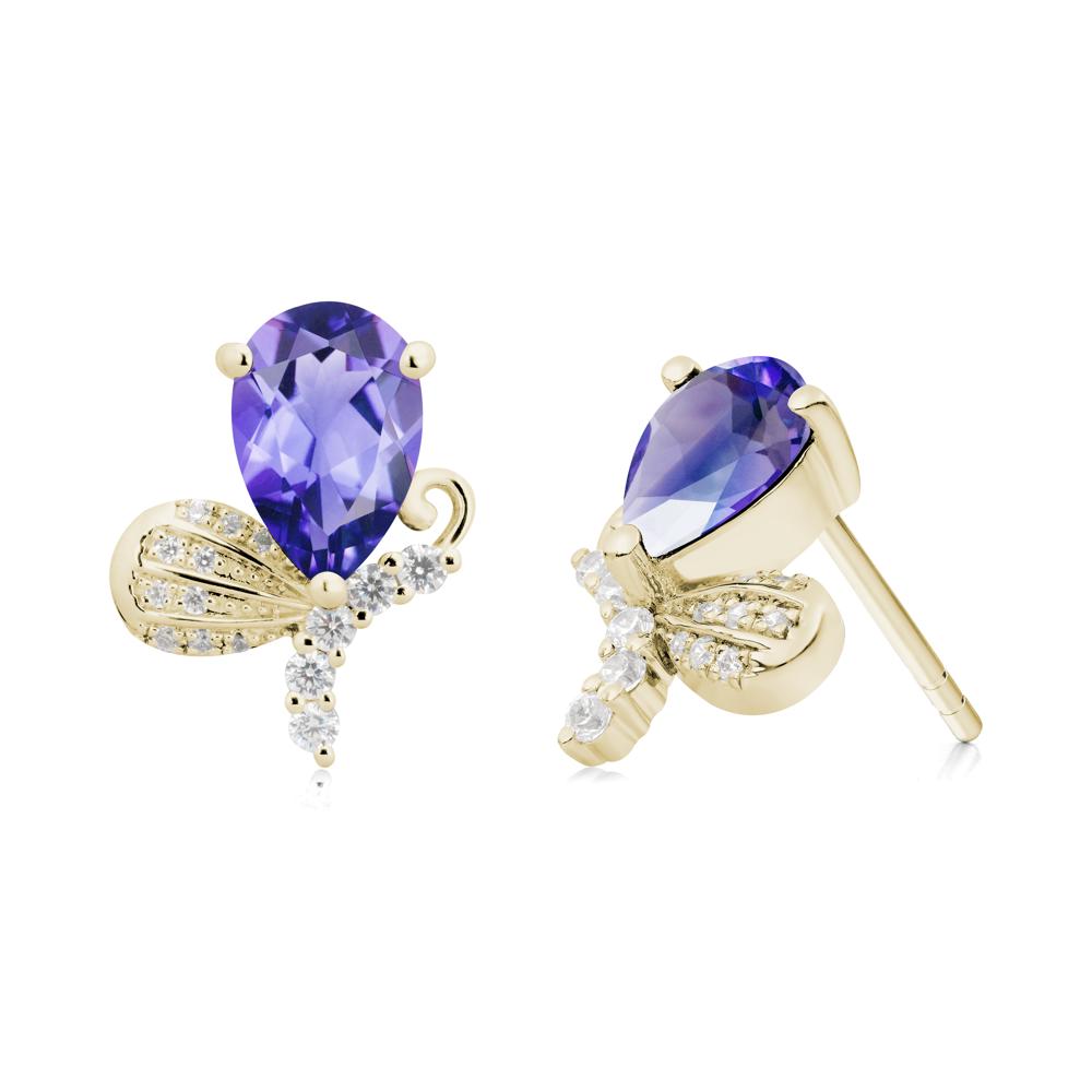 Butterfly Inspired Tear Shaped Tanzanite Earrings - LUO Jewelry #metal_14k yellow gold