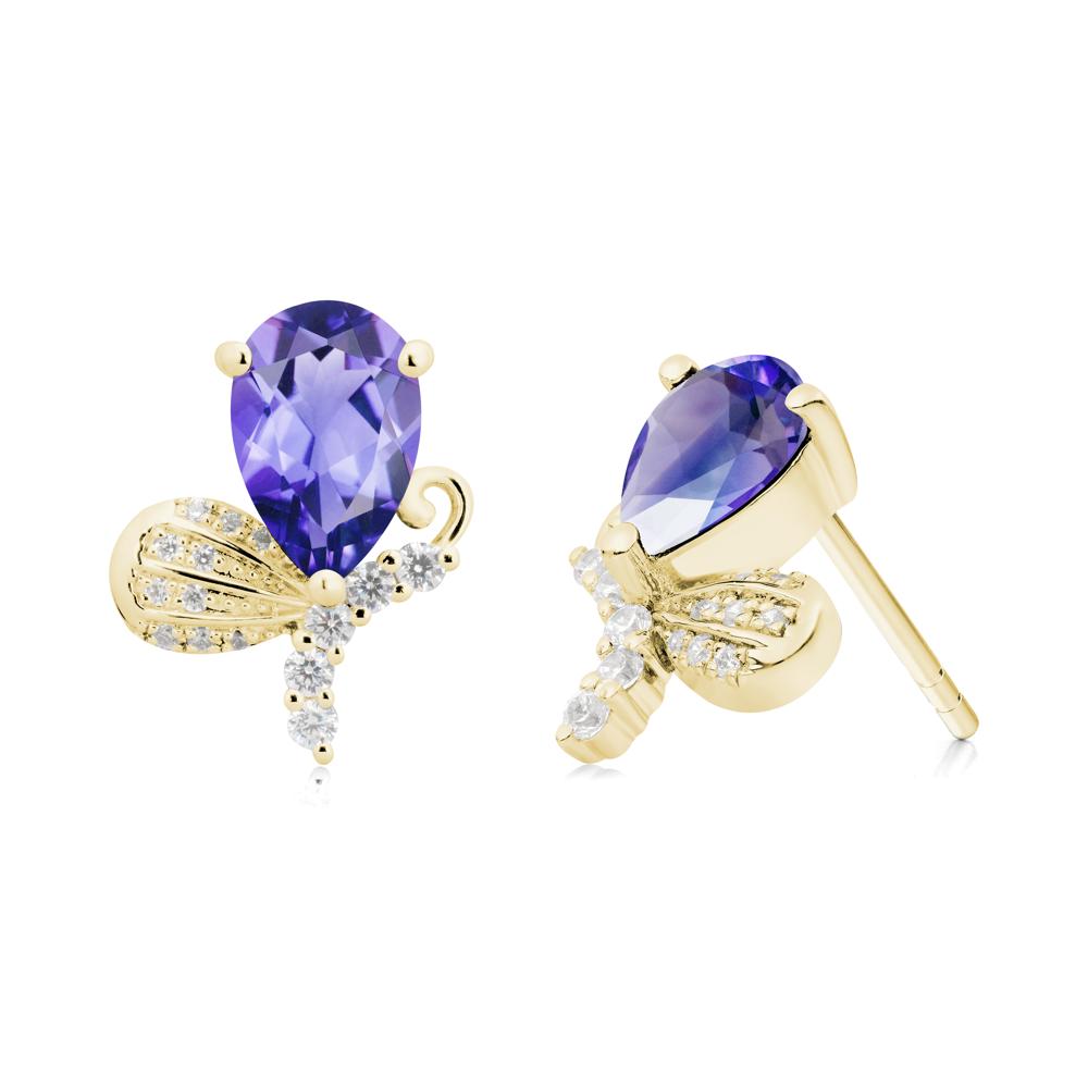 Butterfly Inspired Tear Shaped Tanzanite Earrings - LUO Jewelry #metal_18k yellow gold