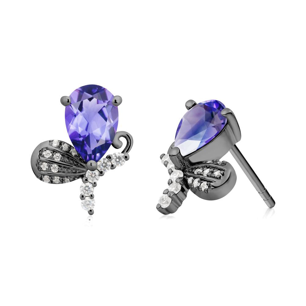 Butterfly Inspired Tear Shaped Tanzanite Earrings - LUO Jewelry #metal_black finish sterling silver