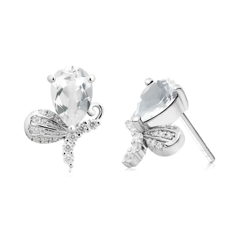 Pear Shaped White Topaz Butterfly Stud Earrings - LUO Jewelry #metal_18k white gold