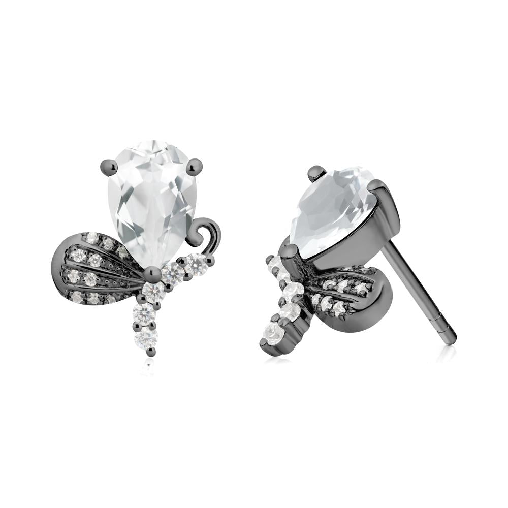 Pear Shaped White Topaz Butterfly Stud Earrings - LUO Jewelry #metal_black finish sterling silver