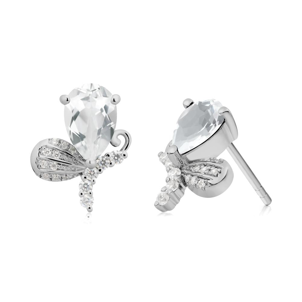 Pear Shaped White Topaz Butterfly Stud Earrings - LUO Jewelry #metal_platinum