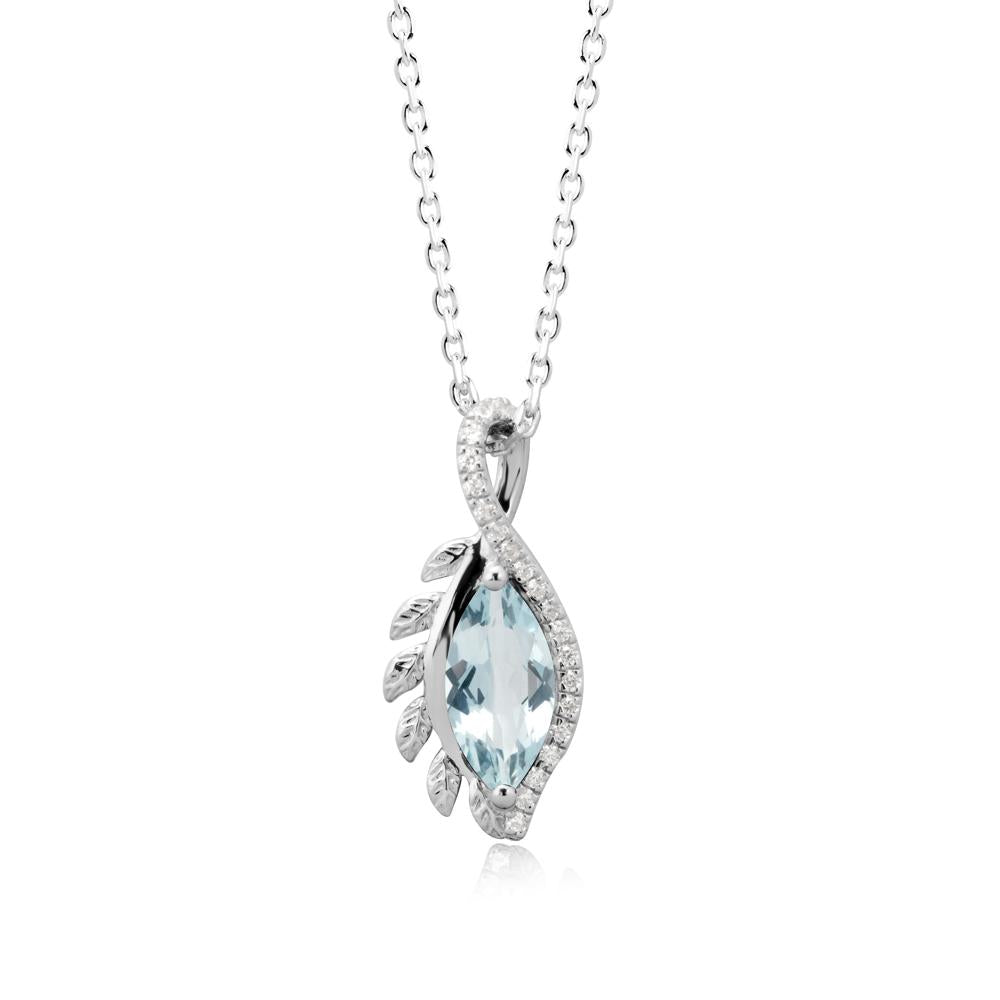 Marquise Aquamarine Leaf Vine Pendant Necklace - LUO Jewelry #metal_14k white gold